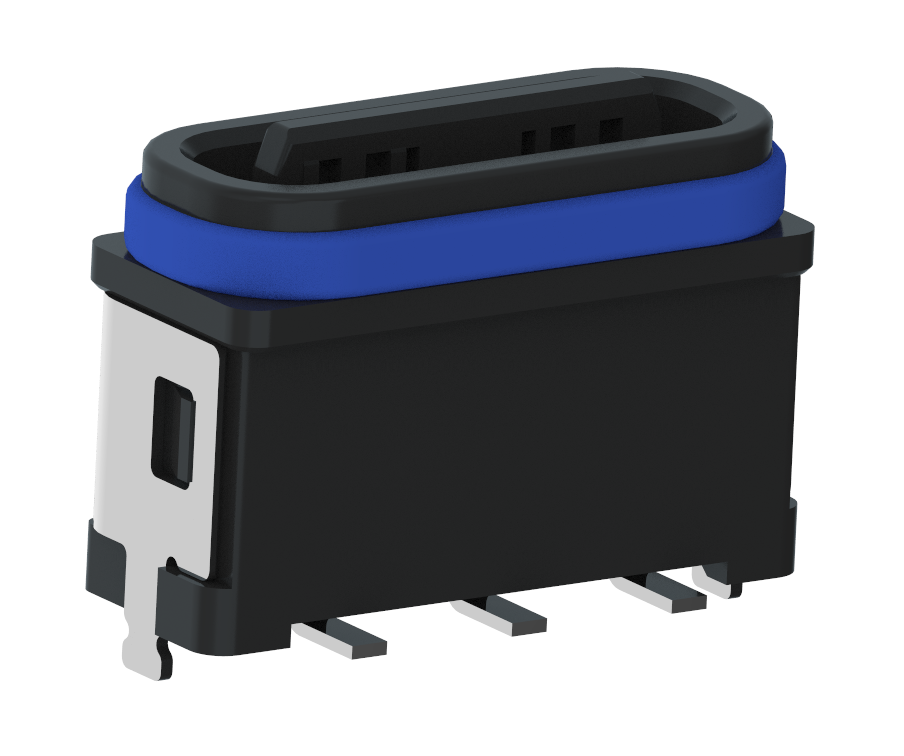 XB-TYPE C 3P-16 XX立贴防水母座H=6.80mm(带钢片)(全塑U型)